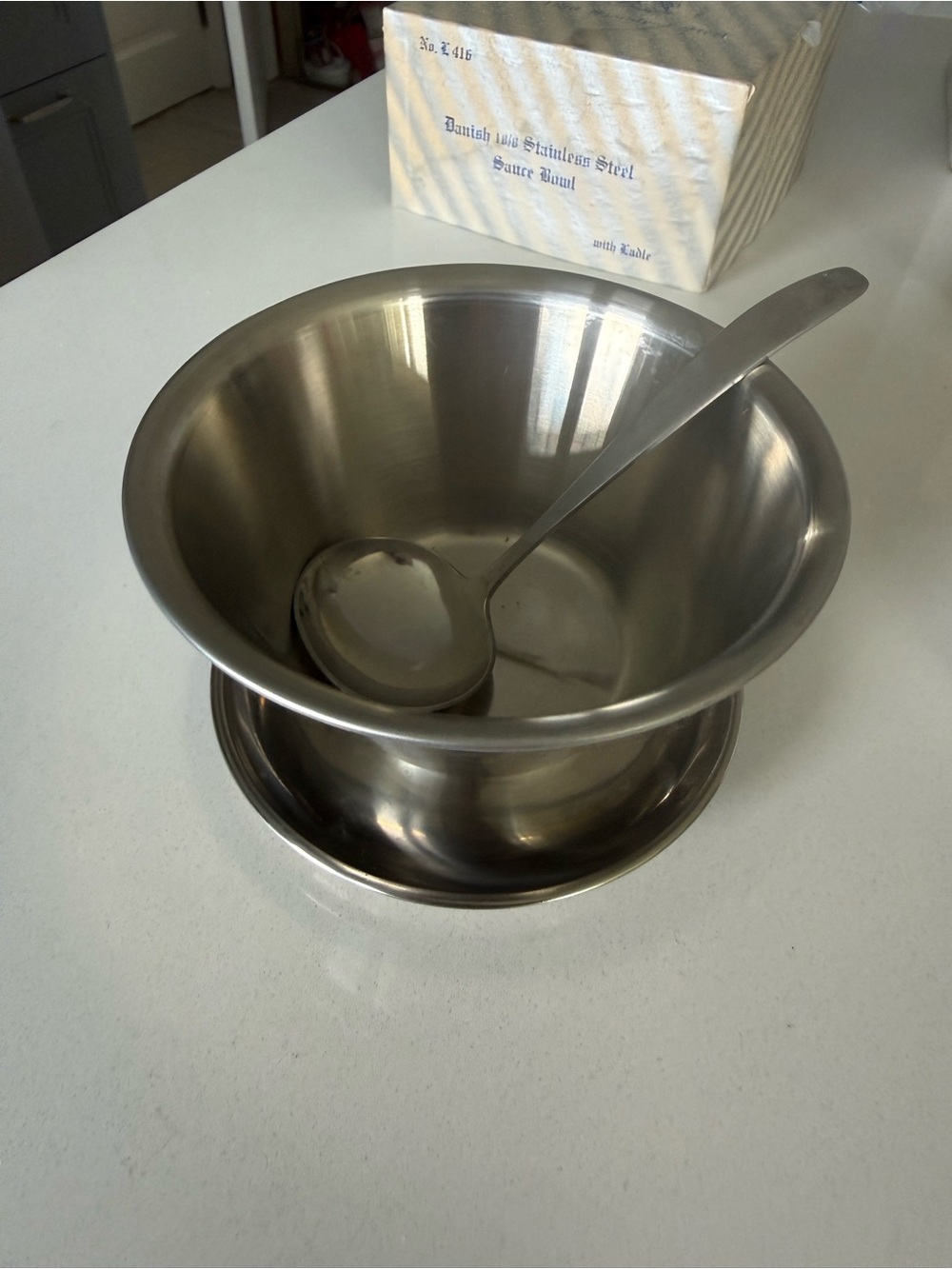 Vintage Danish 18/8 Stainless Steel bowl with ladle